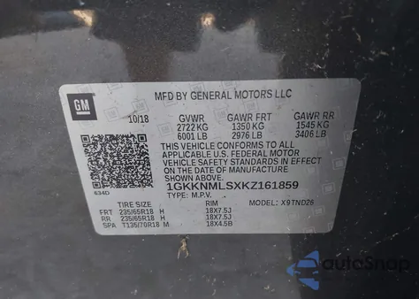 2019 GMC Acadia Slt-1 z USA, uszkodzony, nr VIN 1GKKNMLSXKZ161859